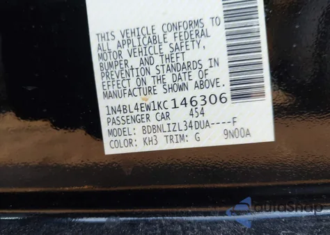 2019 Nissan Altima 2.5 Sl z USA, uszkodzony, nr VIN 1N4BL4EW1KC146306